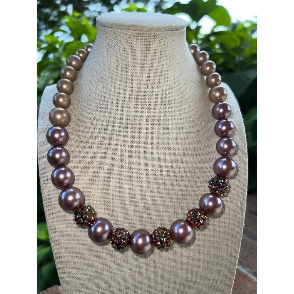 Roman Ombré Brown Pearl & Glitter Ball Necklace